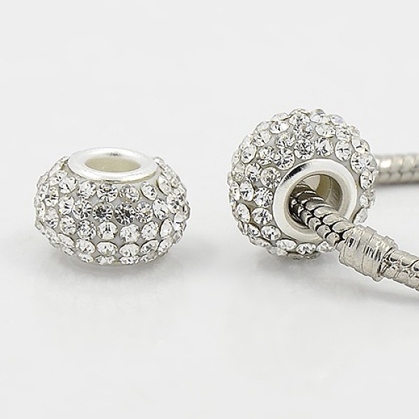 

PandaHall Resin European Rhinestone Beads, Grade A, with Silver Plated Brass Double Cores, Rondelle, Clear, 15x10mm, Hole: 5mm...