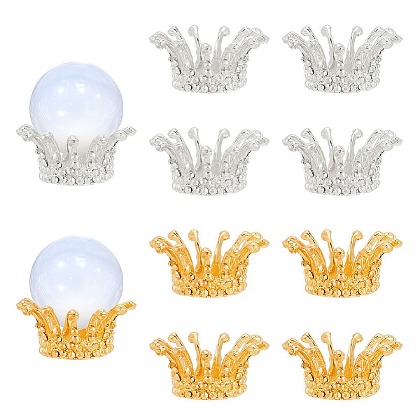 

PandaHall AHADERMAKER 10Pcs 2 Colors Zinc Alloy Crystal Ball Base, Delicate Crown Crystal Sphere Holder, Platinum & Golden, 38x17.5mm, Inner...