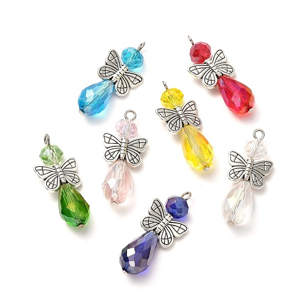 

PandaHall Glass Pendants, with Tibetan Style Alloy Butterfly Beads and Electroplate Glass Beads Strands, AB Color Plated, Teardrop, Mixed..., Multicolor
