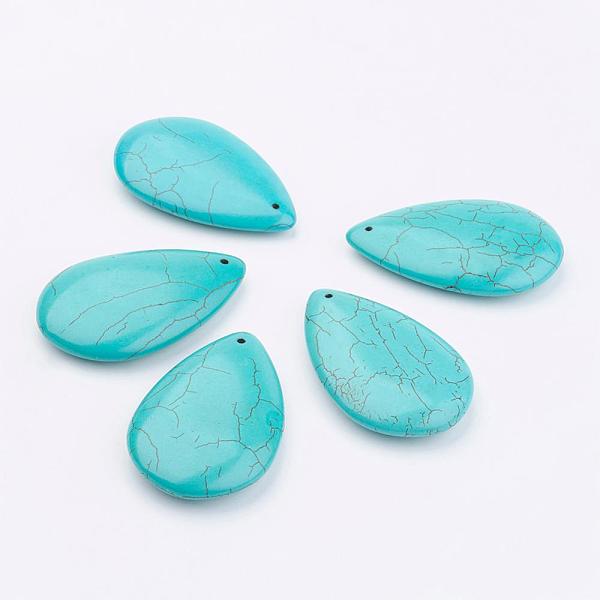 

PandaHall Natural Gemstone Big Pendants, Howlite, Dyed, teardrop, Turquoise, 53x34x10mm, Hole: 2mm Howlite Teardrop Green