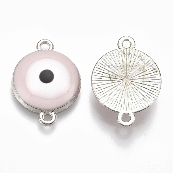 

PandaHall Alloy Links connectors, with Enamel, Flat Round with Evil Eye, Platinum, Pink, 22x16x4.5mm, Hole: 1.5mm Alloy+Enamel Evil Eye Pink