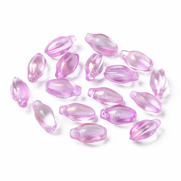 

PandaHall Transparent Spray Painted Glass Pendants, with Glitter Powder, Bud, Plum, 15x8.5x7.5mm, Hole: 1.2mm Glass Flower Purple