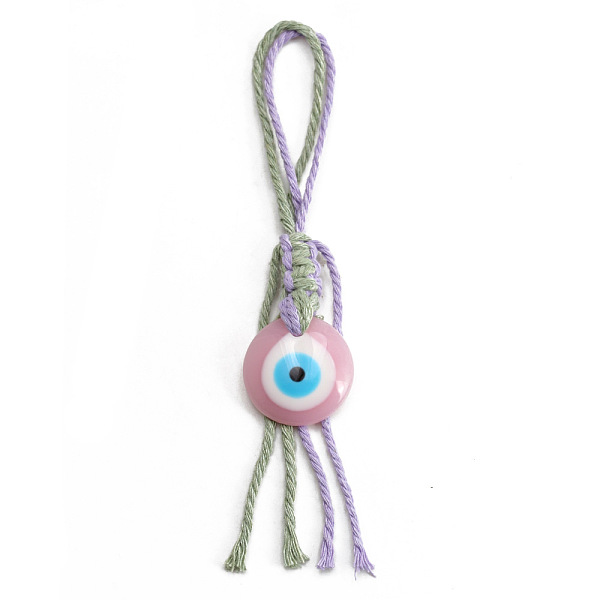 

PandaHall Flat Round with Evil Eye Resin Pendant Decorations, Cotton Cord Braided Tassel Hanging Ornament, Pink, 160mm Resin Evil Eye Pink