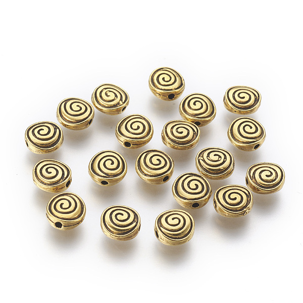 

PandaHall Tibetan Style Alloy Beads, Flat Round with Helix, Cadmium Free & Nickel Free & Lead Free, Antique Golden, 8x8x4mm, Hole: 1mm Alloy...