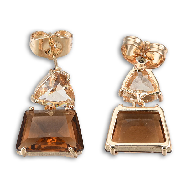 

PandaHall K9 Glass Triangle with Trapezoid Dangle Stud Earrings, Light Gold Plated Brass Jewelry for Women, Cadmium Free & Lead Free..., Brown
