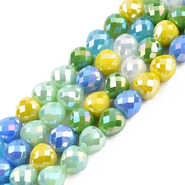 

PandaHall Electroplate Opaque Solid Color Glass Beads Strands, AB Color Plated, Faceted, Strawberry, Sea Green, 6x6mm, Hole: 1.2mm, about...