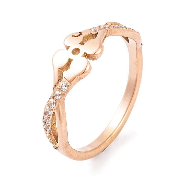

PandaHall 304 Stainless Steel Flower Finger Ring, with Cubic Zirconia, Rose Gold, 6mm, US Size 6~9(16.5~18.9mm) Stainless Steel+Cubic..., Clear