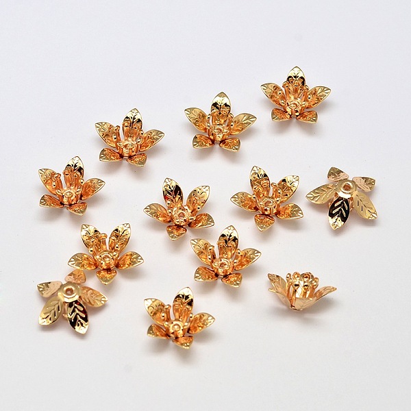 

PandaHall 5-Petal Flower Brass Bead Caps, Cadmium Free & Nickel Free & Lead Free, Real 18K Gold Plated, 14x6mm, Hole: 1mm Brass