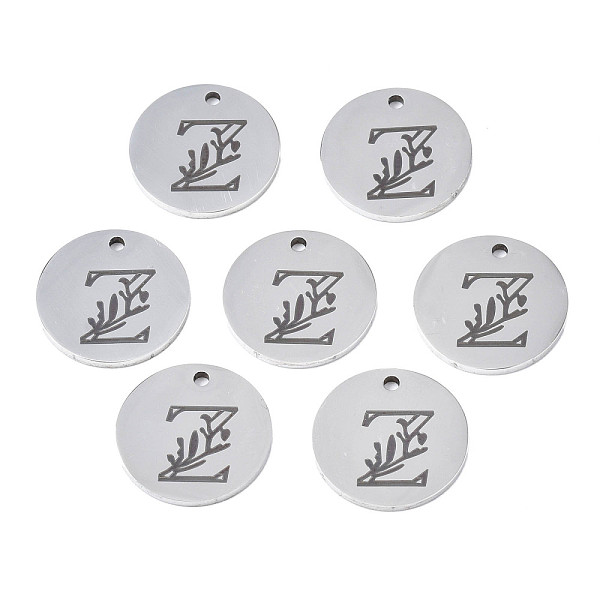 

PandaHall 304 Stainless Steel Charms, Laser Cut, Designed Letter Engraved, Flat Round, Stainless Steel Color, Letter.Z, 14x1mm, Hole: 1.2mm...
