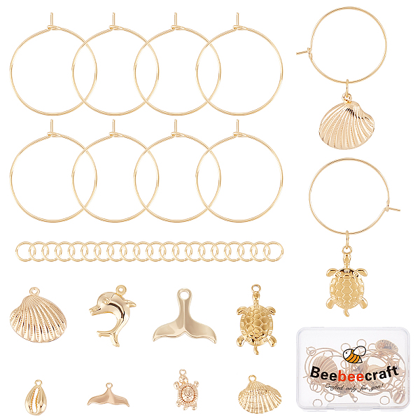 

PandaHall Beebeecraft DIY Ocean Theme Wine Glass Charm Making Kit, Including Brass Whale Tail & Shell & Dolphin Pendants & Hoop Earring...