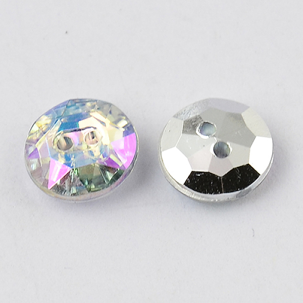 

PandaHall 2-Hole Taiwan Acrylic Rhinestone Flat Round Buttons, Faceted & Silver Plated Pointed Back, Clear, 15x6mm, Hole: 1mm Acrylic...