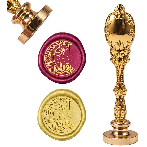 

PandaHall DIY Scrapbook, Brass Wax Seal Stamp and Wood Handle Sets, Moon Pattern, 25mm Brass Moon