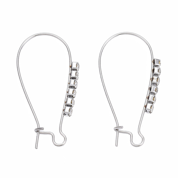 PandaHall 304 Stainless Steel Hoop Earrings Findings Kidney Ear Wires, with Clear Cubic Zirconia, Stainless Steel Color, 33x16x2mm, Pin