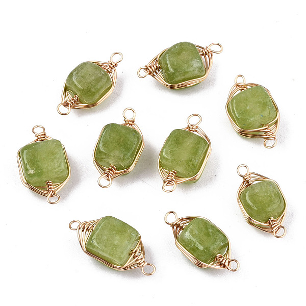 

PandaHall Natural Agate Links Connectors, Light Gold Tone Brass Wire Wrapped, Cube, Light Green, 17x8.5x7mm, Hole: 1.6mm Natural Agate Cube