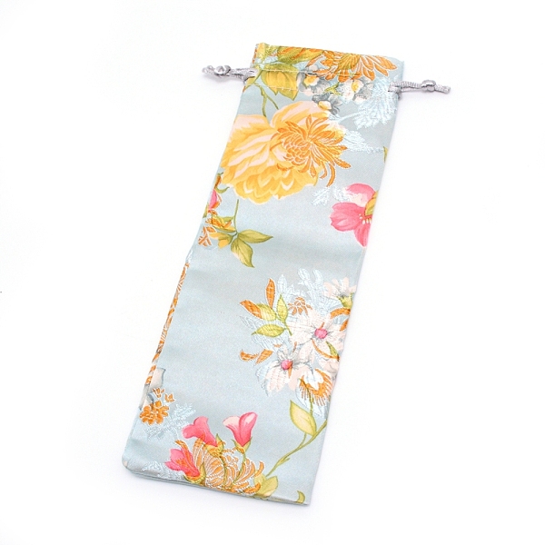 

PandaHall Brocade Drawstring Pouches, Candy Sachet Wallet Jewelry Bag, Light Cyan, 23.5~25x8~8.5x0.1cm Cloth Flower
