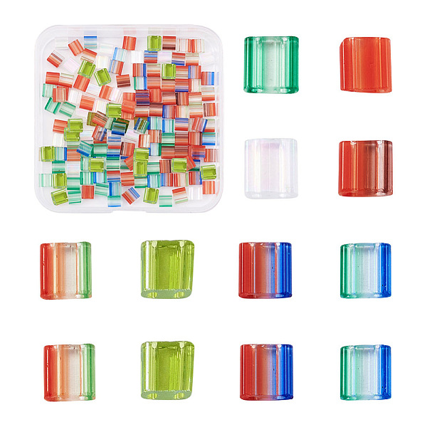 

PandaHall Beadthoven 160Pcs 8 Colors 2-Hole Glass Seed Beads, Transparent Spray Painted, with Glitter Powder, Rectangle, Mixed Color..., Multicolor