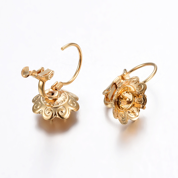 

PandaHall 304 Stainless Steel Leverback Earring Findings, Flower, Golden, Tray: 4mm, 19.5x11x13mm, Pin: 0.7mm 304 Stainless Steel