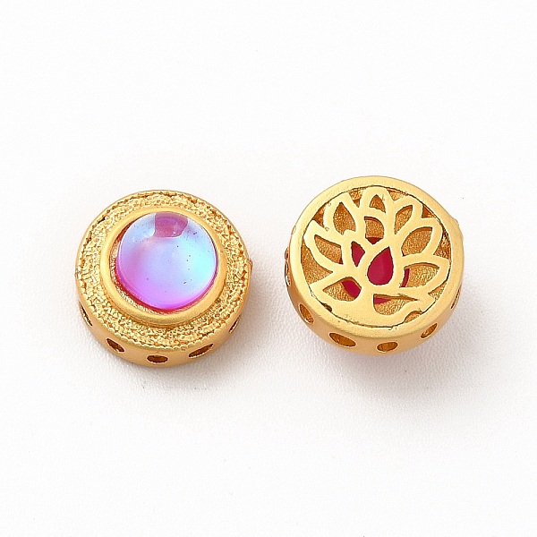 

PandaHall Long-Lasting Rack Plating Brass Multi-Strand Links, with Synthetic Opal, Flat Round with Hollow Flower, Golden, 10x7mm, Hole: 1mm...