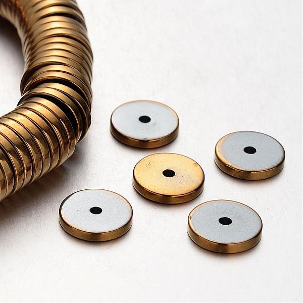 

PandaHall Electroplate Non-magnetic Synthetic Hematite Beads Strands, Heishi Beads, Disc/Flat Round, Golden Plated, 12x2mm, Hole: 1mm, about...