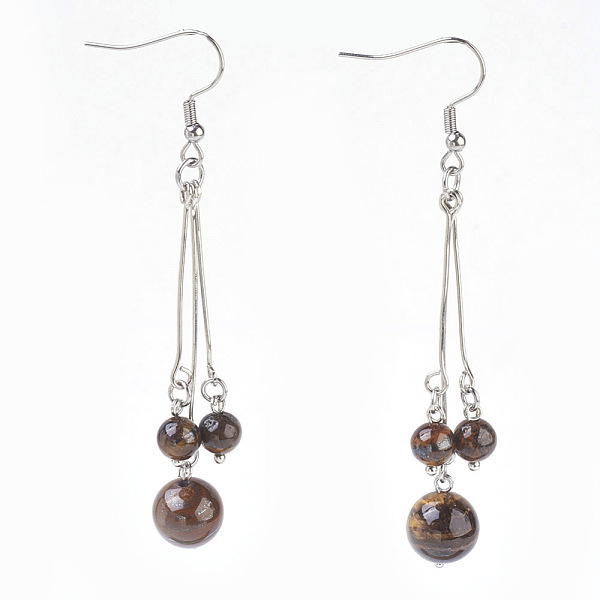 

PandaHall Natural Tiger Eye Dangle Earrings, with 304 Stainless Steel Earring Hooks and Iron Eye Pins, Round, 77~78mm, Pendant: 57~58mm, Pin...
