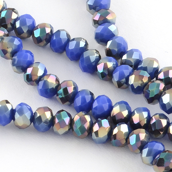 

PandaHall Electroplate Glass Faceted Rondelle Bead Strands, Half Rainbow Plated, Royal Blue, 4x3mm, Hole: 1mm, about 150pcs/strand, 18.9...