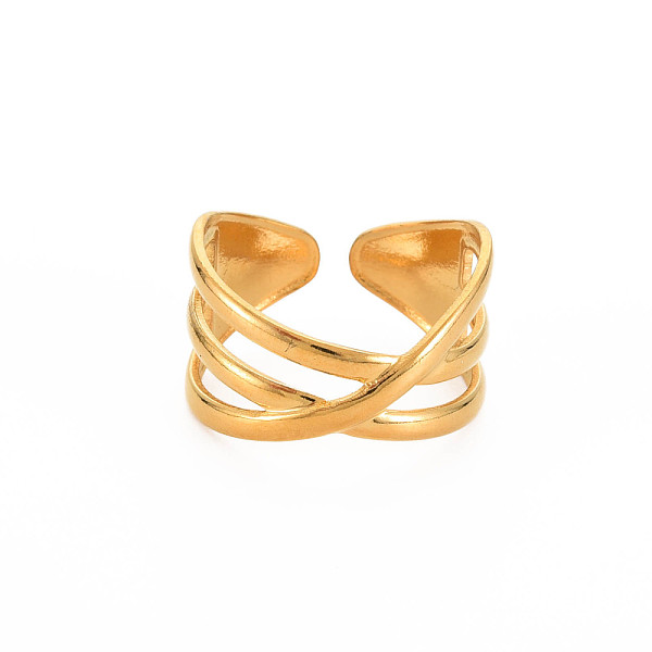 

PandaHall Ion Plating(IP) 304 Stainless Steel Criss Cross Wide Open Cuff Ring for Women, Nickel Free, Real 18K Gold Plated, US Size 9 1/4...