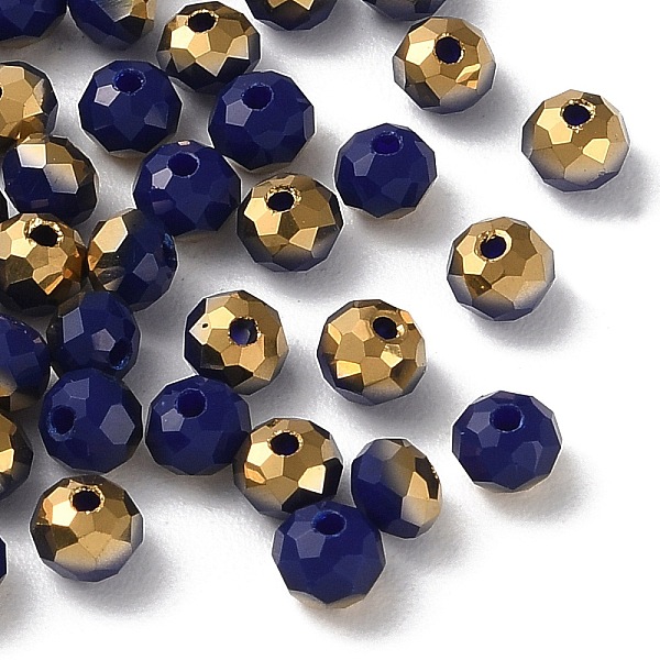 

PandaHall Transparent Electroplate Glass Beads, Half Golden Plated, Faceted, Rondelle, Prussian Blue, 4.3x3.7mm, Hole: 1mm, 500pcs/bag Glass...