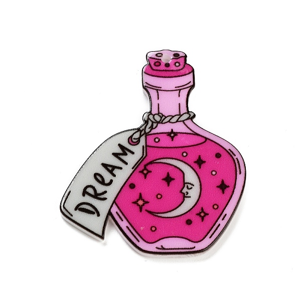 

PandaHall Acrylic Pendants, Magic Potion Bottle Theme, Moon, 42.5x35.5x2.5mm, Hole: 1mm Acrylic Moon Pink