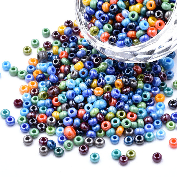 

PandaHall 8/0 Czech Opaque Glass Seed Beads, Lustered, Round, Colorful, 3x2mm, Hole: 1mm, about 500g/bag Czech Glass