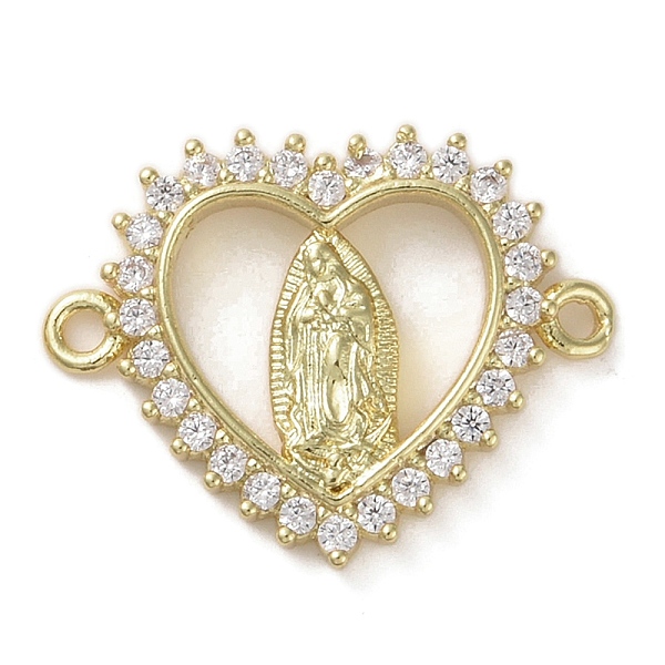 

PandaHall Religion Brass Micro Pave Clear Cubic Zirconia Connector Charms, Virgin Mary Links, Real 16K Gold Plated, Heart, 16x21x2.5mm, Hole...