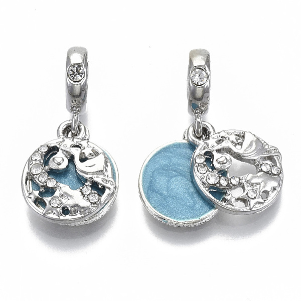 

PandaHall Alloy European Dangle Charms, with Crystal Rhinestone and Enamel, Large Hole Pendants, Flat Round with Word Twinkle Twinkle Little..., Blue