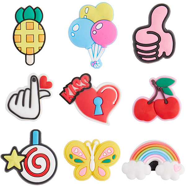 

PandaHall Gorgecraft 27Pcs 9 Style PVC Plastic Shoelace Buckle Clips, Shoe Decorations Charm, Cartoon Shoe Clasp, Hand Heart/Cherry/Rainbow..., Multicolor