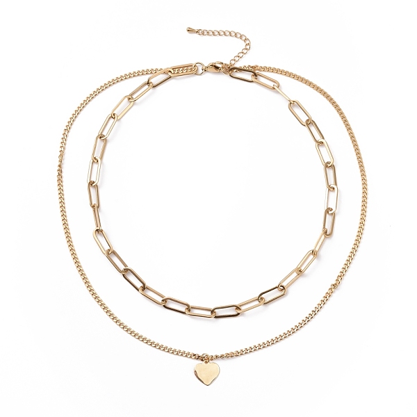 

PandaHall Vacuum Plating 304 Stainless Steel Double Chains Multi Layered Necklace with Heart Charms for Women, Golden, 16.34 inch(41.5cm)...