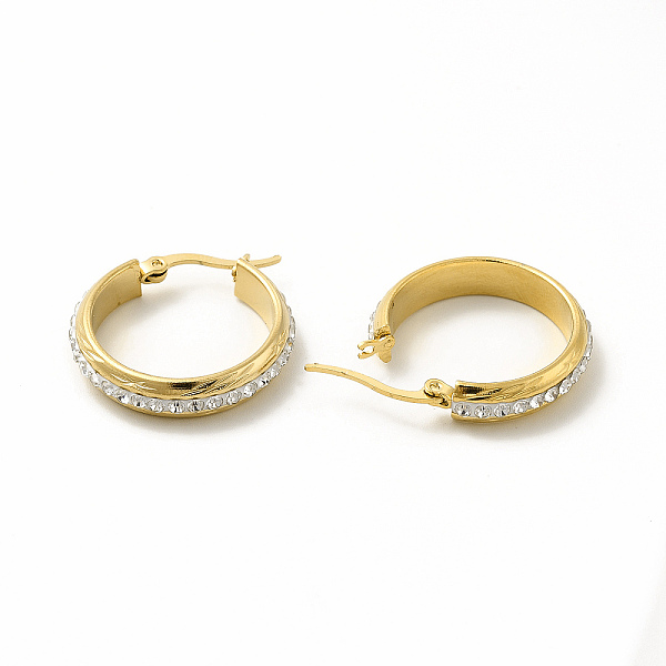 

PandaHall Crystal Rhinestone Hoop Earrings, 304 Stainless Steel Jewelry for Women, Golden, 25x27x3mm, Pin: 0.6x1mm Rhinestone Ring