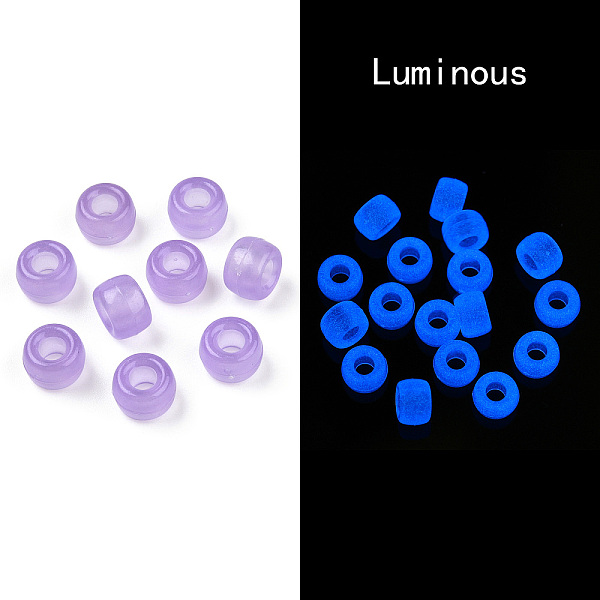 

PandaHall Transparent & Luminous Plastic Beads, Frosted, Glow in the Dark, Barrel, Plum, 9x6mm, Hole: 3.8mm, about 1900pcs/500g Plastic..., Purple