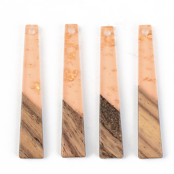 

PandaHall Transparent Resin & Walnut Wood Pendants, with Gold Foil, Trapezoid, Dark Salmon, 44.5x8x3mm, Hole: 2mm Resin+Wood Trapezoid Red