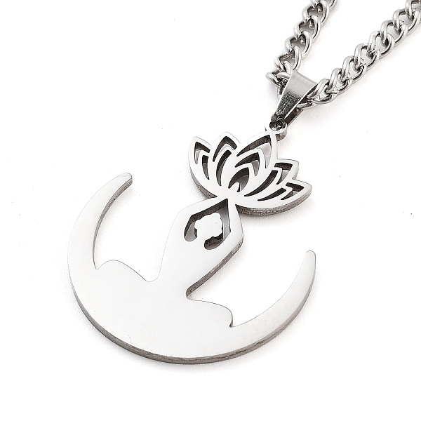 

PandaHall 304 Stainless Steel Pendant Necklaces, Curb Chains, Human with Flower, Stainless Steel Color, 17.44 inch(44.3cm) 304 Stainless...