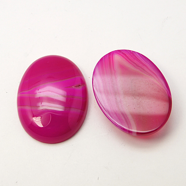 

PandaHall Natural Striped Agate/Banded Agate Cabochons, Dyed, Oval, 40x30x8~9mm Banded Agate Oval Red