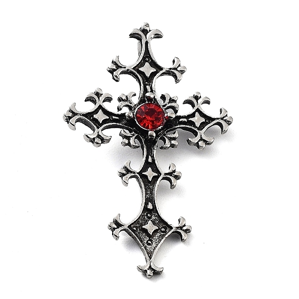 

PandaHall Tibetan Style Alloy Pendants, with Rhinestone, Cross Charms, Antique Silver, 49x30.5x5mm, Hole: 7.5x4mm Alloy+Rhinestone Cross Red