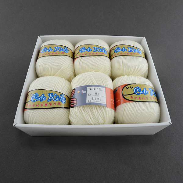 PandaHall Soft Baby Yarns, with Cashmere, Acrylic Fibres and PAN Fiber, White, 2mm, about 50g/roll, 6rolls/box Cashmere+Orlon+PAN Fiber...