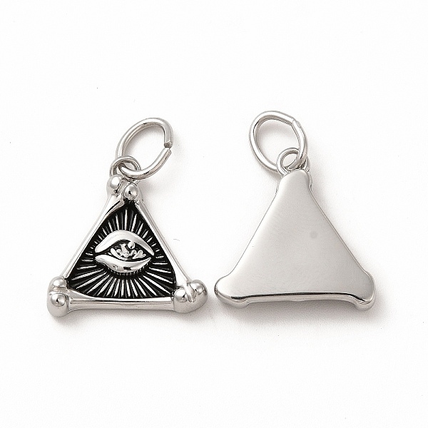 

PandaHall Ion Plating(IP) 304 Stainless Steel Pendants, with Jump Rings, Triangle with Eye Charms, Antique Silver, 17x16x3mm, Hole: 6mm 304..., Black