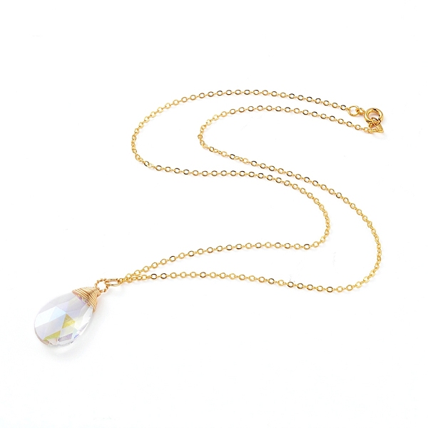 

PandaHall Faceted teardrop, Glass Pendant Necklaces, with Copper Wire, Golden Plated Brass Cable Chains and Spring Ring Clasps, Clear AB..., White
