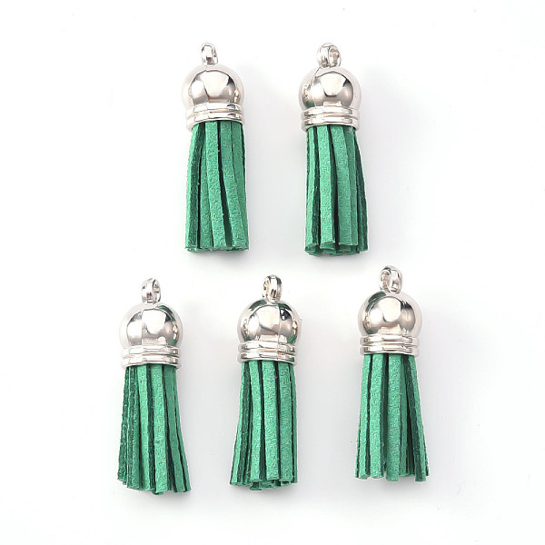 

PandaHall Faux Suede Tassel Pendant Decorations, with CCB Plastic Cord Ends, Platinum, 33~35x10mm, Hole: 2.5mm Faux Suede