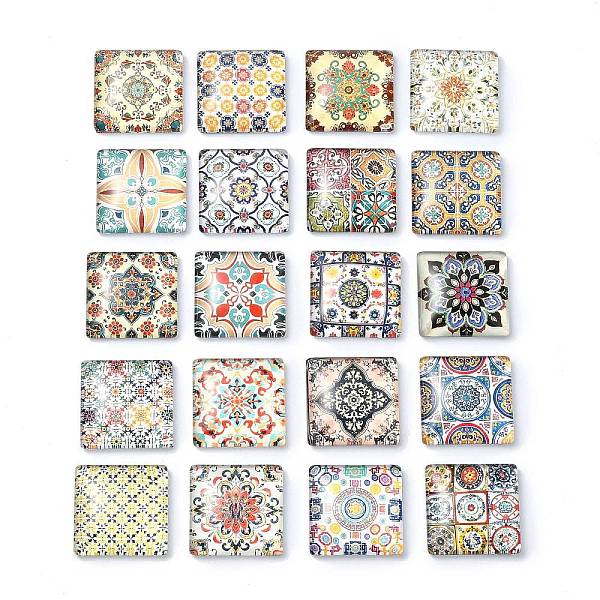

PandaHall 20Pcs Glass Cabochons, Square, Mixed Color, 25x25x6.5mm Glass Square Multicolor