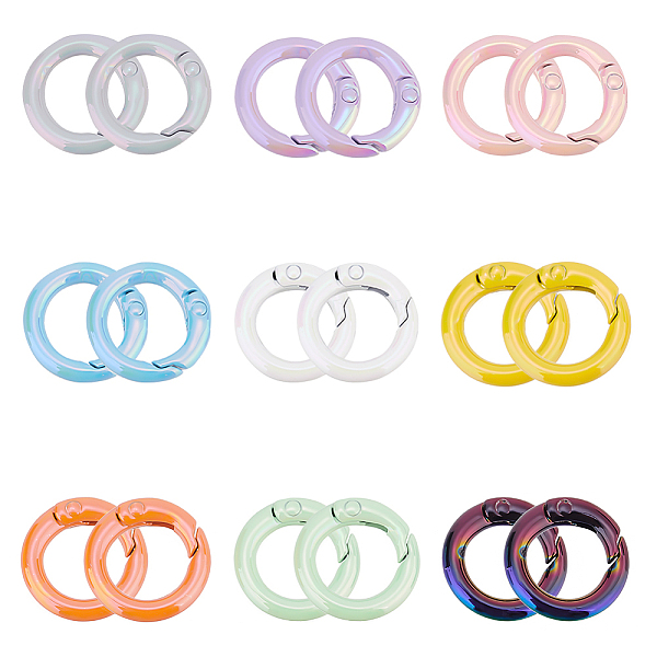 

PandaHall PH Spring O Rings, 18pcs 9 Colors 20mm Trigger Round Snap Buckle Dazzling Alloy Spring Keyring Buckle Snap Hooks Connector Rings..., Multicolor