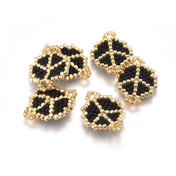 

PandaHall MIYUKI & TOHO Handmade Japanese Seed Beads Links, Loom Pattern, Peace Sign, Black, 20~22x14.5~15.5x1.7mm, Hole: 2mm Glass Peace...