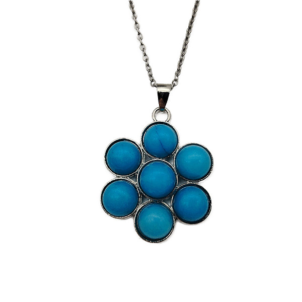 

PandaHall Synthetic Turquoise Flower Pendant Necklace Synthetic Turquoise