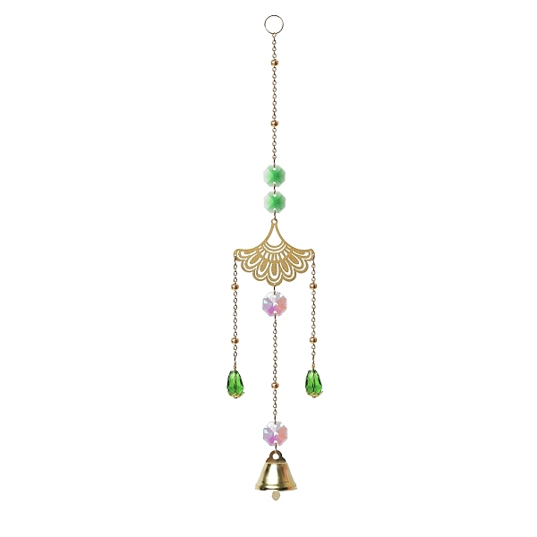

PandaHall Metal Bell Big Pendant Decorations, Hanging Suncatchers, with Glass Charm and Metal Link, for Garden Window Decorations, Leaf..., Green