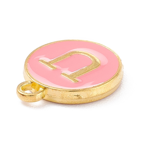 

PandaHall Golden Plated Alloy Enamel Charms, Enamelled Sequins, Flat Round with Alphabet, Letter.U, Pink, 14x12x2mm, Hole: 1.5mm...