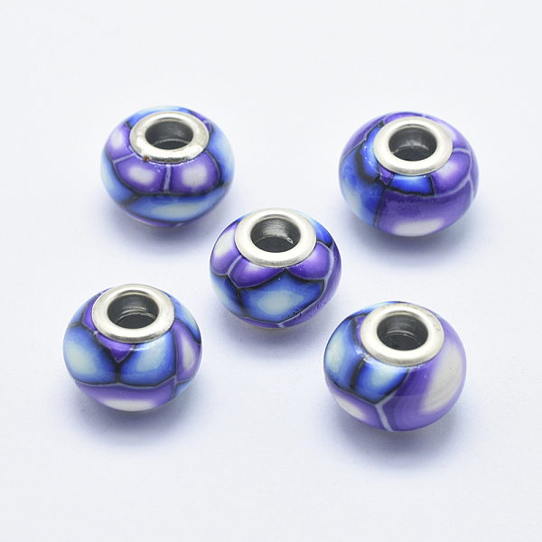 

PandaHall Handmade Polymer Clay European Beads, with Silver Color Plated Brass Cores, Large Hole Beads, Rondelle, Mauve, 13~16x8~11mm, Hole..., Purple